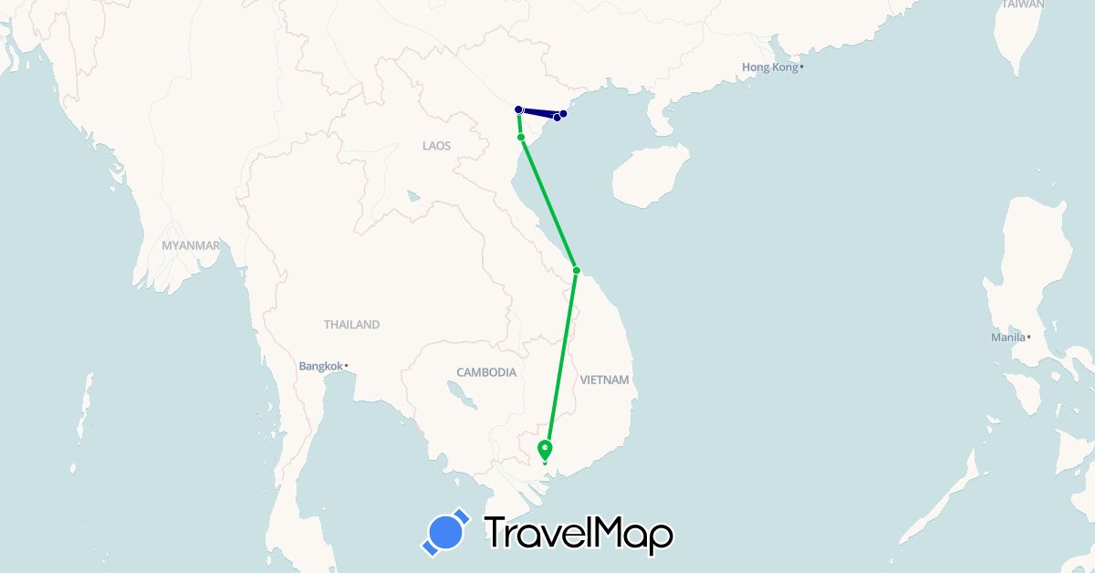 TravelMap itinerary: driving, bus in Vietnam (Asia)